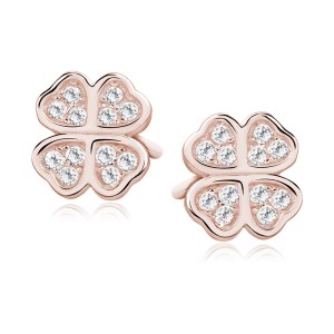 Cercei argint placati cu aur roz trifoi cu 4 foi cu pietre DiAmanti Z1074ERG_W-DIA (Argint 925‰ 1 g.)